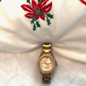 Fossil Rose Gold Large Crystal Bezel Link Watch
